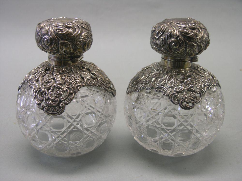 Appraisal: A pair of large late Victorian scent bottles globular cut