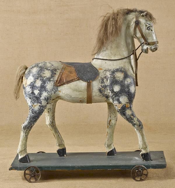 Appraisal: Carved and painted horse pull toy '' h '' l