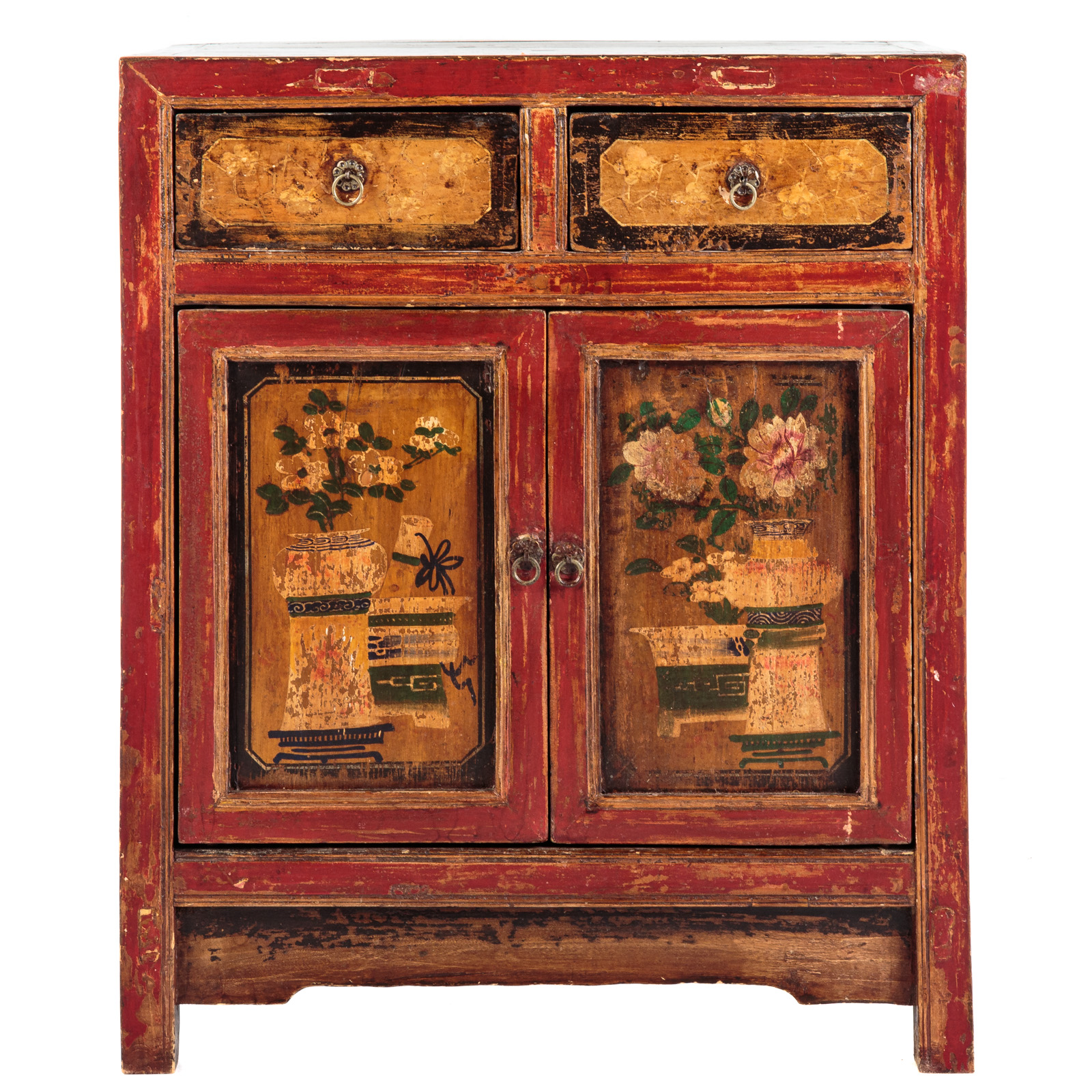 Appraisal: ASIAN STYLE PAINTED SOFTWOOD CABINET Two drawers over pair of