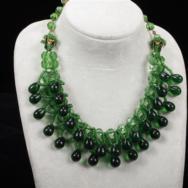 Appraisal: DeMario Emerald Green Poured Glass Beaded Collar Necklace