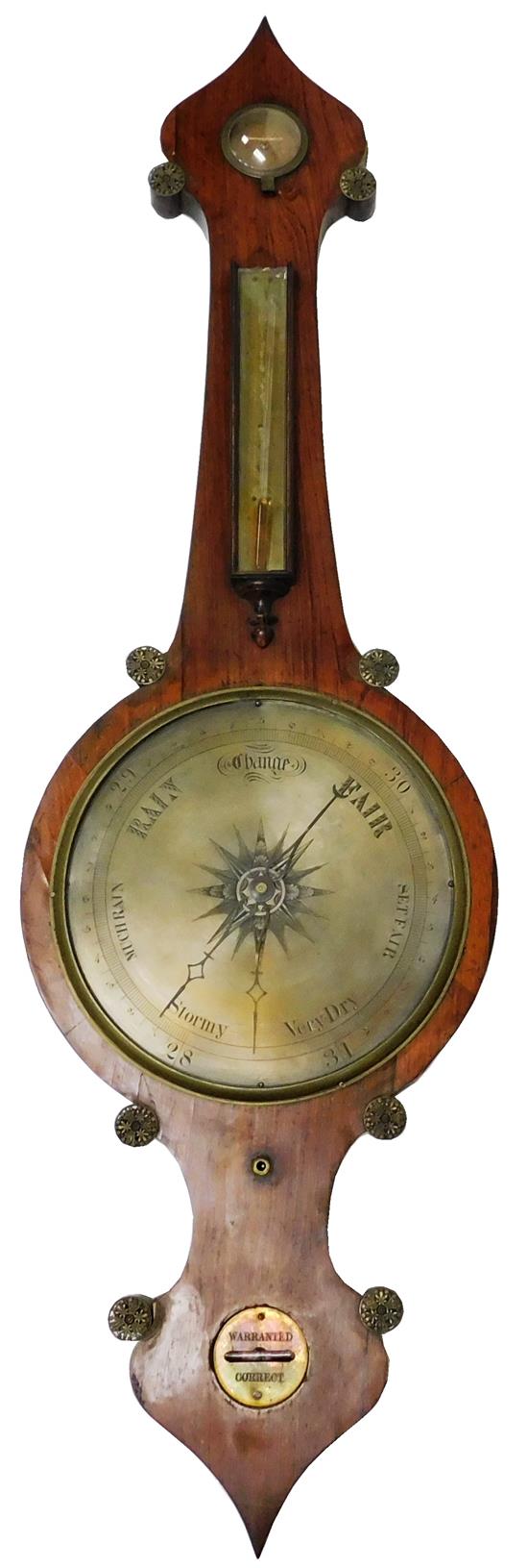 Appraisal: Victorian wall barometer onion top form with rosewood veneer shaped