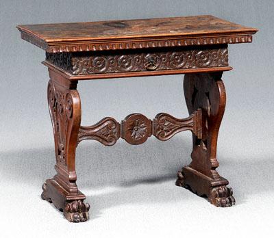 Appraisal: Italian Baroque walnut side table single-board walnut top single drawer