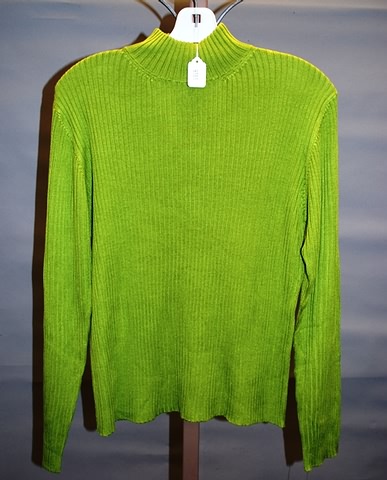 Appraisal: Neiman Marcus cactus green silk long sleeve ribbed mock turtleneck