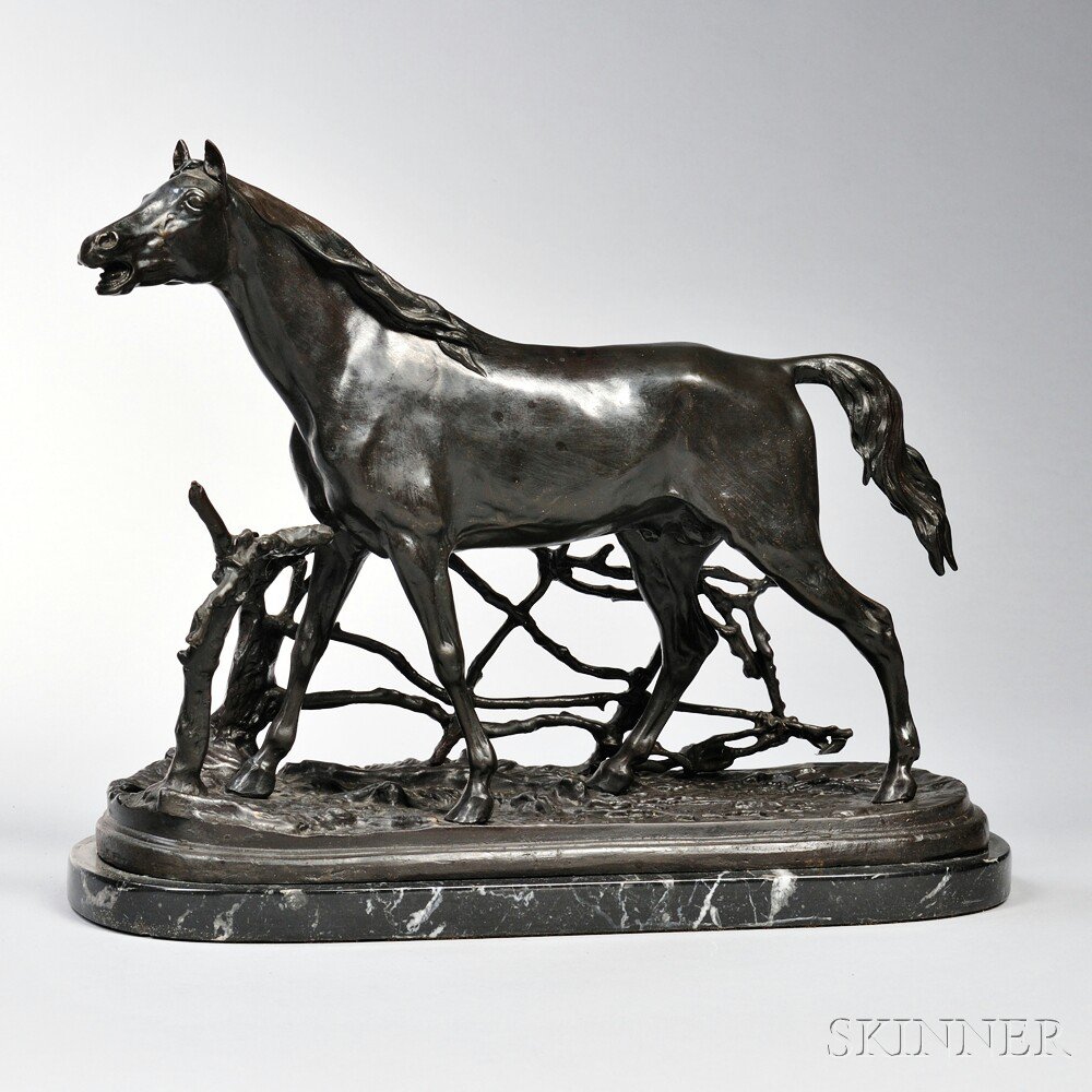 Appraisal: After Pierre-Jules M ne French - Bronze Horse with Fence