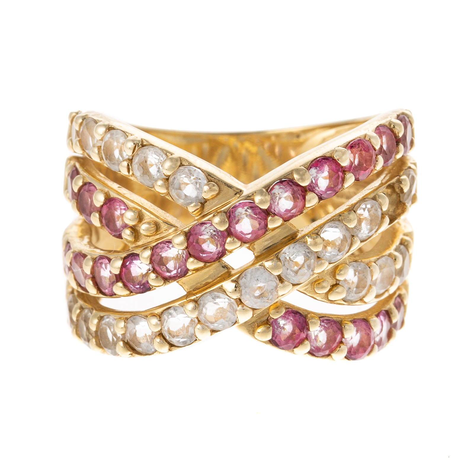 Appraisal: A PINK WHITE TOPAZ OPENWORK RING IN K K yellow