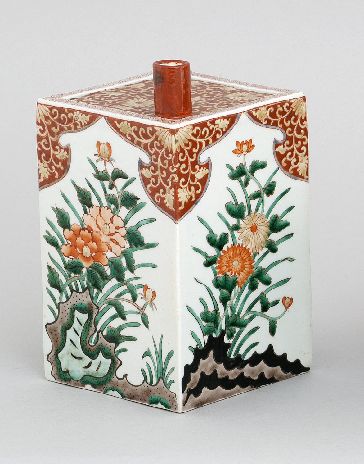 Appraisal: IMARI PORCELAIN TOKKURI th CenturyIn rectangular form with peony and