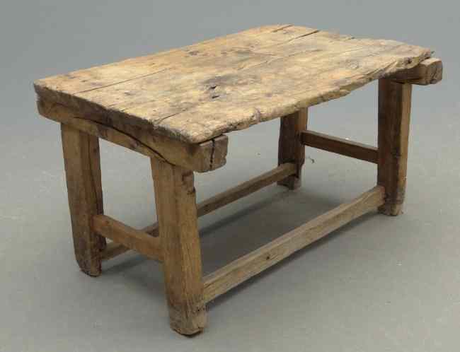 Appraisal: Early primitive stretcher base table Top '' x '' ''