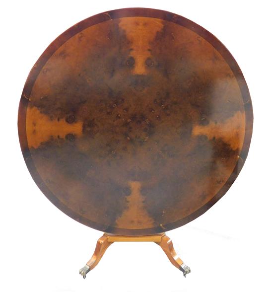 Appraisal: th C Empire style tilt top dining table burl walnut