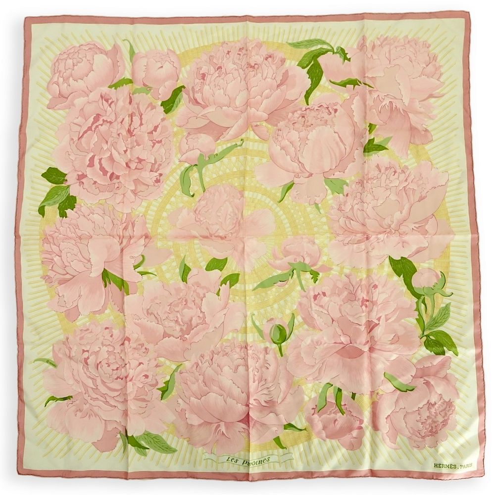 Appraisal: Hermes Les Pivoines Twill Silk Scarf Hermes Les Pivoines Twill