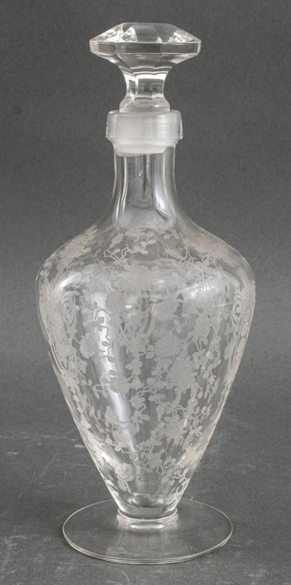 Appraisal: CLEAR AND FROSTED GLASS DECANTER WITH STOPPER Clear glass decanter