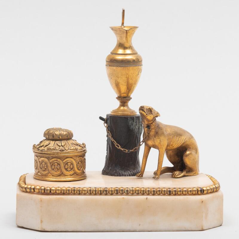 Appraisal: Late George III Ormolu and Patinated-Bronze-Mounted Marble Inkwell Probably Retailed