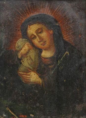 Appraisal: Framed oil on tin retablo Mexico Nuestra Senora de los