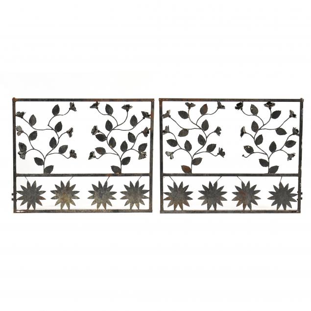 Appraisal: PAIR OF FLOWERING VINE IRON GATES th century black paint