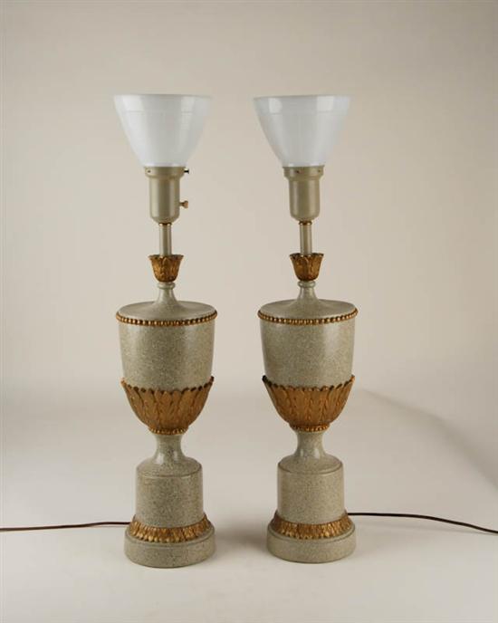 Appraisal: Pair Tall Stone Lamps unsigned very heavy lamps with matching