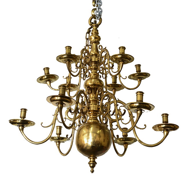 Appraisal: A TH CENTURY DUTCH STYLE BRASS TWO TIER TWELVE LIGHT