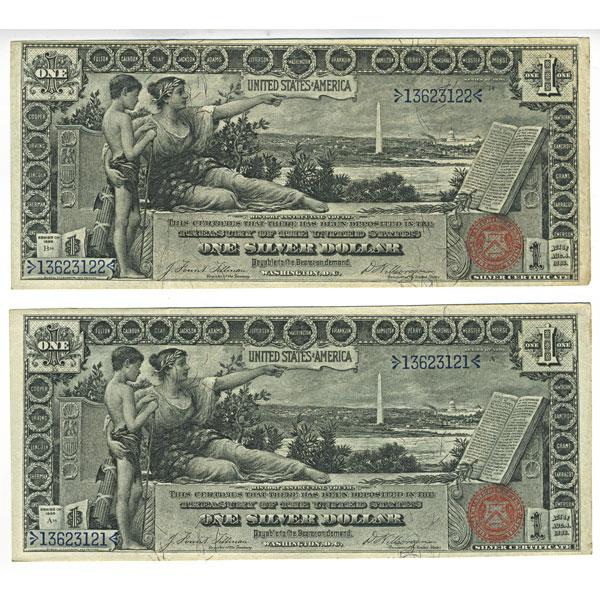 Appraisal: Two Fr Silver Certificates Sequential order notes both in VF