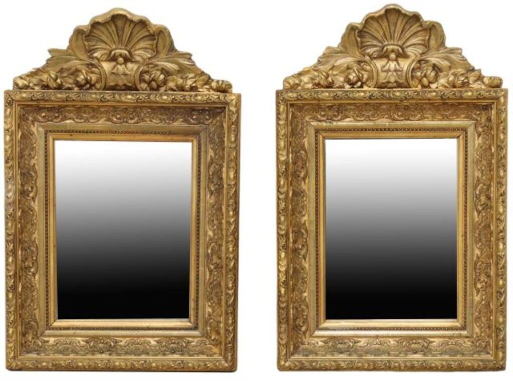 Appraisal: pair French Louis XV style parcel gilt and painted mirrors