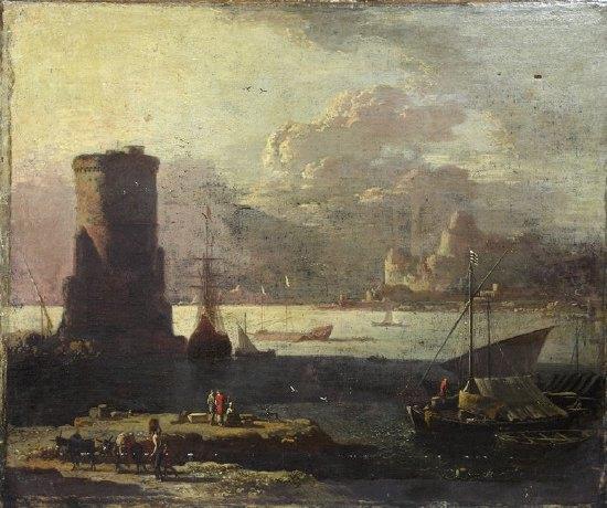 Appraisal: th Century Italian School Figures and Boats in Harbour oil