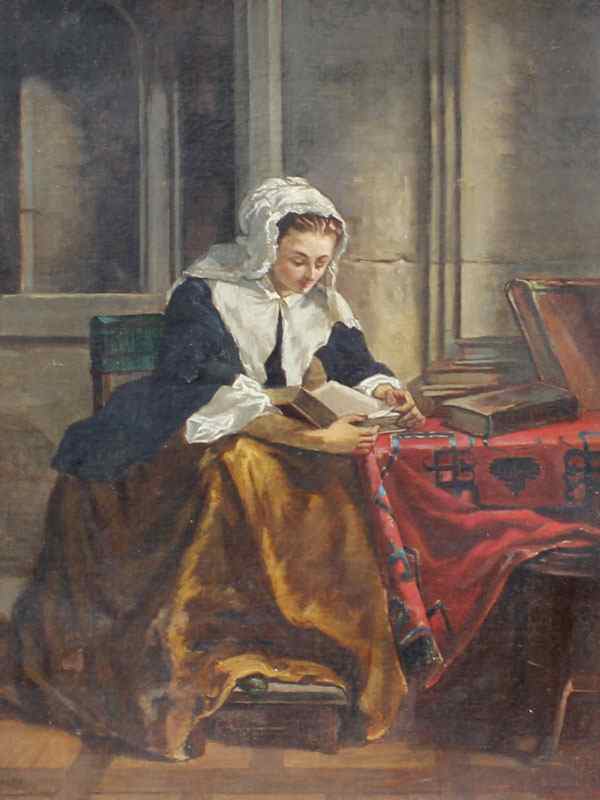 Appraisal: TH C INTERIOR SCENE OF A YOUNG MAID STUDYING IN