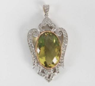 Appraisal: K DIAMOND AND LEMON TOPAZ PENDANT K GOLD DIAMOND AND