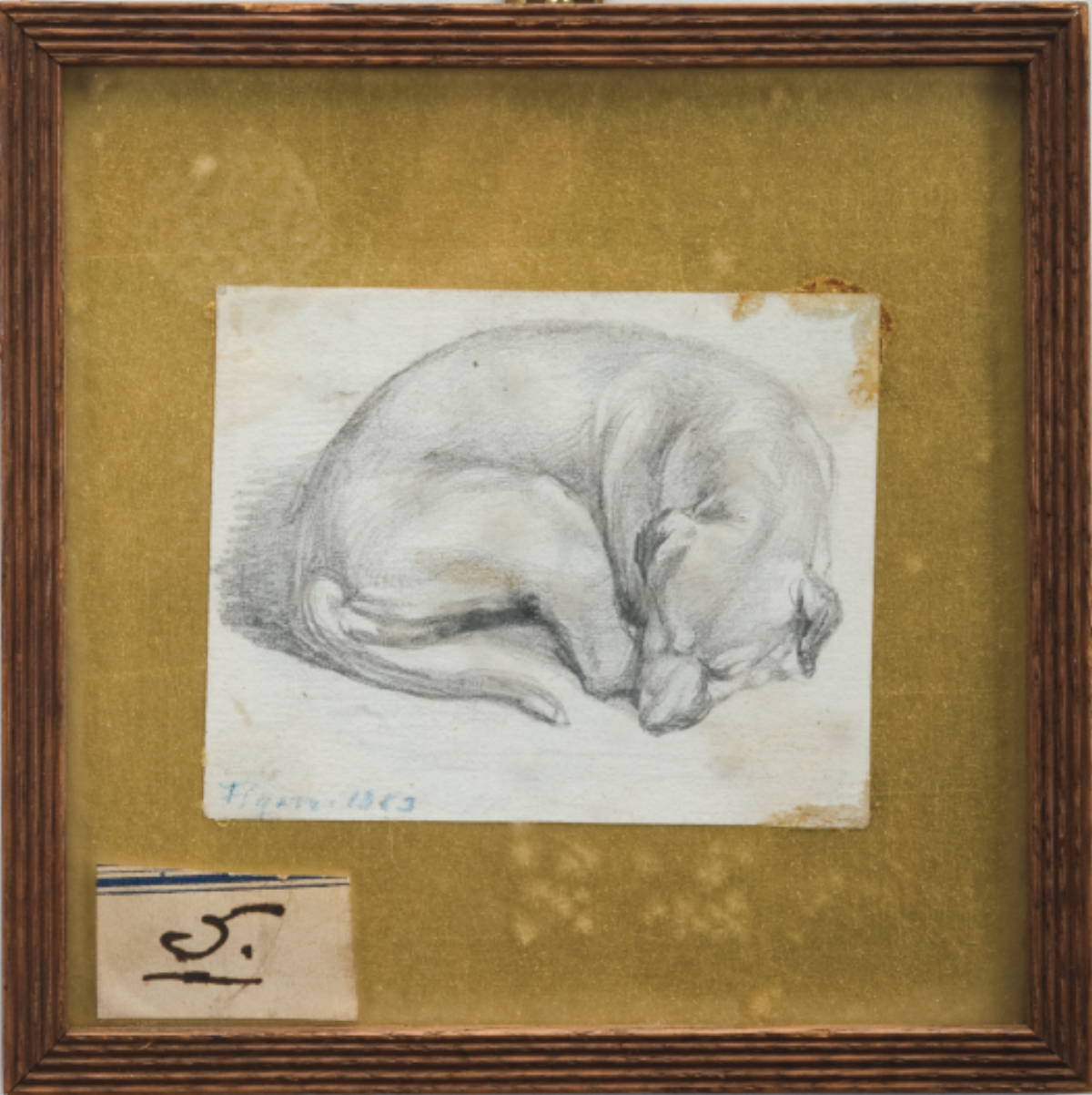 Appraisal: JOHN LAFARGE AMERICAN - SLEEPING HOUND Pencil sketch on paper