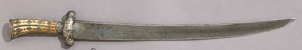 Appraisal: A continental silver-mounted hunting sword th century The broad slightly