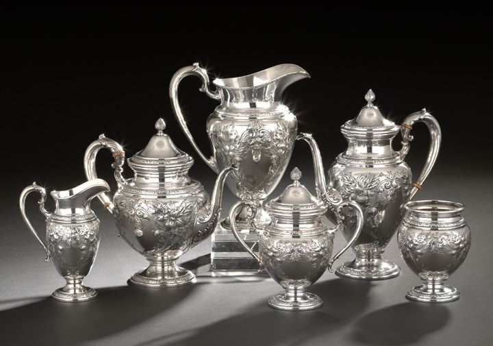 Appraisal: American Six-Piece Sterling Silver Champlain -Pattern Coffee and Tea Set