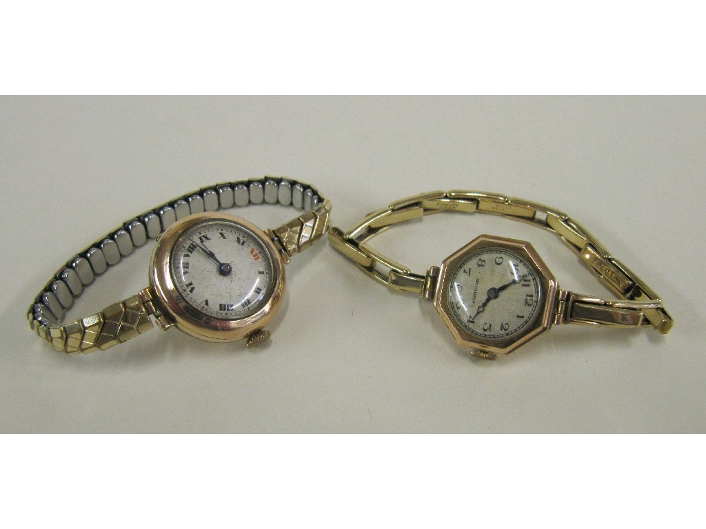 Appraisal: Two ladies early th century ct gold wrist watches both