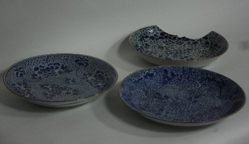 Appraisal: Three th Century Chinese blue and white chargers one cm