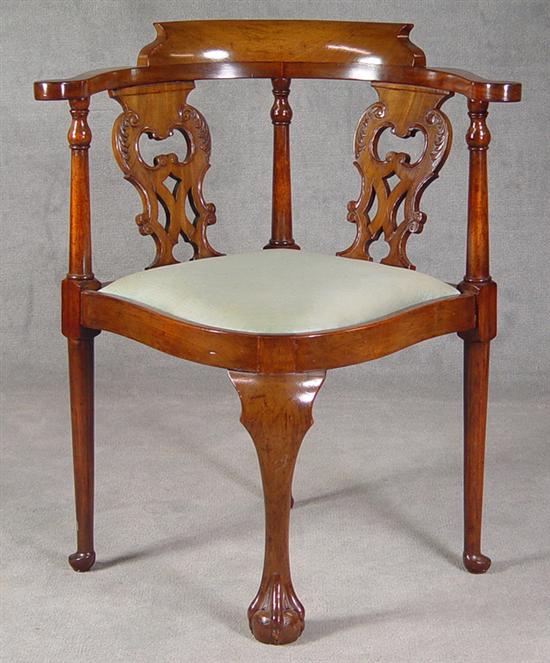 Appraisal: Chippendale Style Mahogany Corner Chair Circa Shaped serpentine seat with