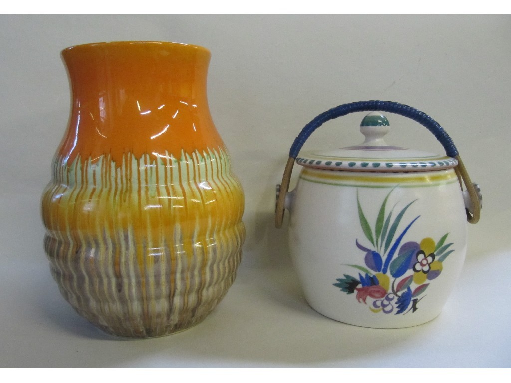 Appraisal: Shelley drip glaze vase and a Poole Pottery biscuit barrel