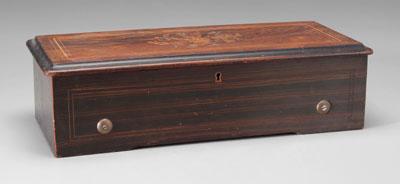 Appraisal: Music box faux rosewood grain-painted and inlaid case in cylinder