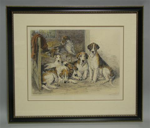 Appraisal: JOHN EMMS BRITISH - HOUNDS AND A JACK RUSSELL Color