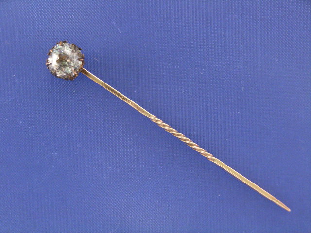 Appraisal: A vintage ct gold white stone stick pin length mm