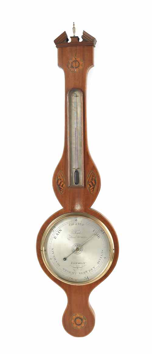 Appraisal: English mahogany banjo form barometer th c signed D Fagoli