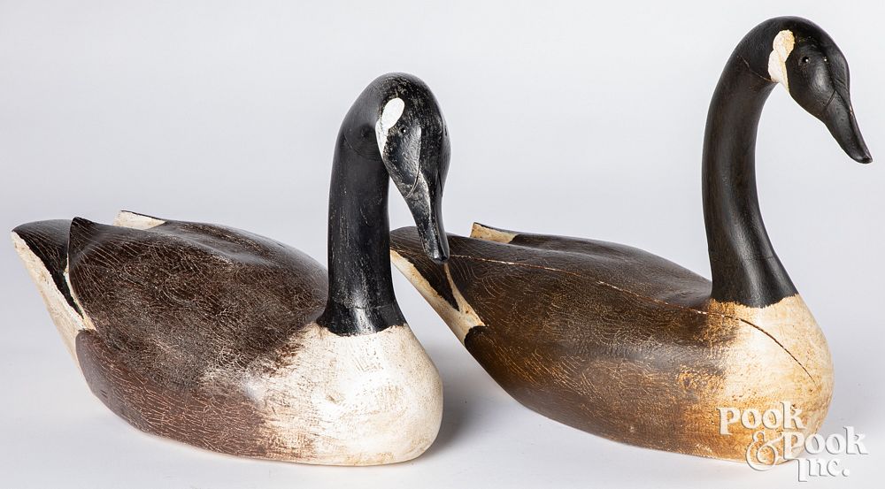 Appraisal: Two contemporary carved painted Canada Geese Two contemporary carved and