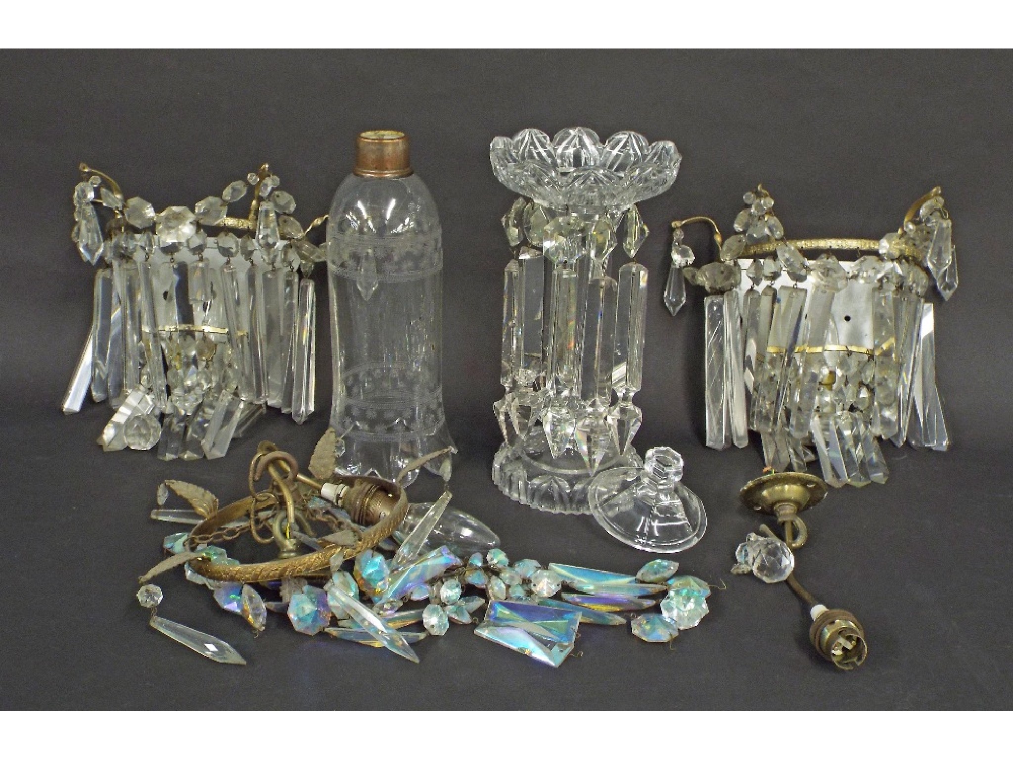 Appraisal: Collection of glass lustre pieces to include pair of wall