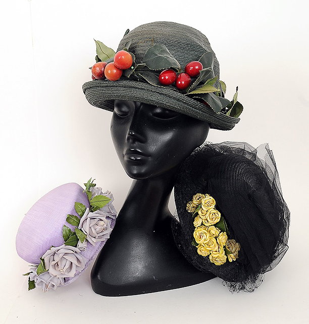 Appraisal: A green vintage hat with faux cherry decoration by Otto