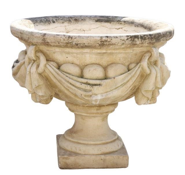 Appraisal: French cast stone campana-form garden urn having flared rim over