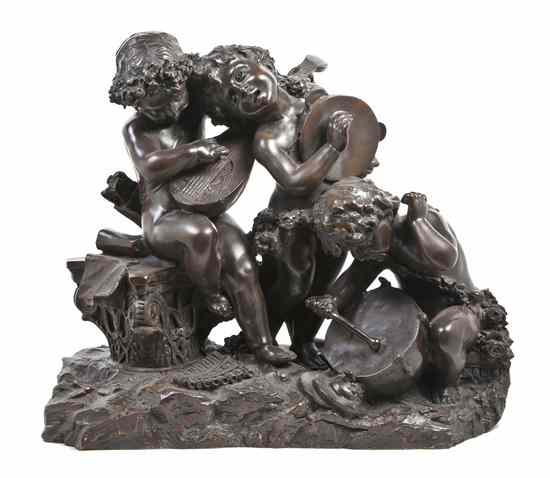 Appraisal: An Italian Bronze Figural Group depicting three youthful musicians one