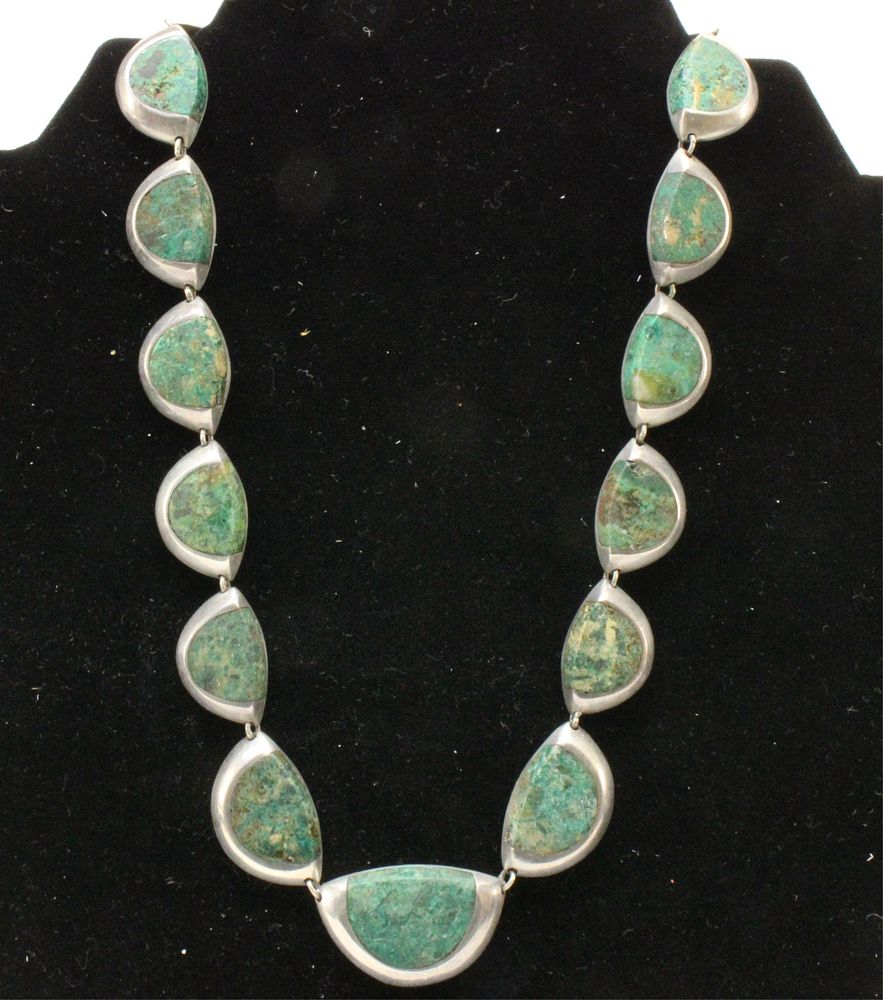 Appraisal: Enrique Ledesma Silver Azurmalachite Necklace Enrique Ledesma Mexican sterling silver