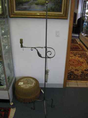 Appraisal: Wrought Iron Floor Lamp tri-footed base just polished rewired ''