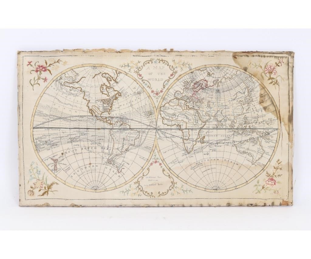 Appraisal: Intricate silkwork map of the world wrought by Elin Wilkinson