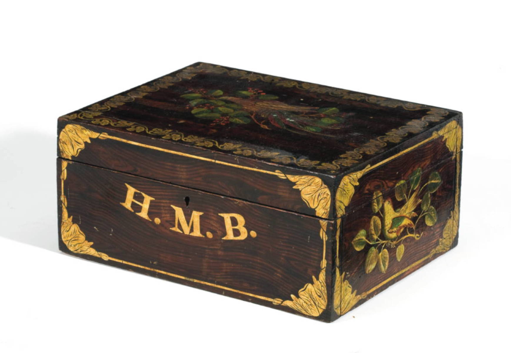 Appraisal: NEW YORK STATE GRAIN-PAINTED AND DECORATED VALUABLES BOX The top