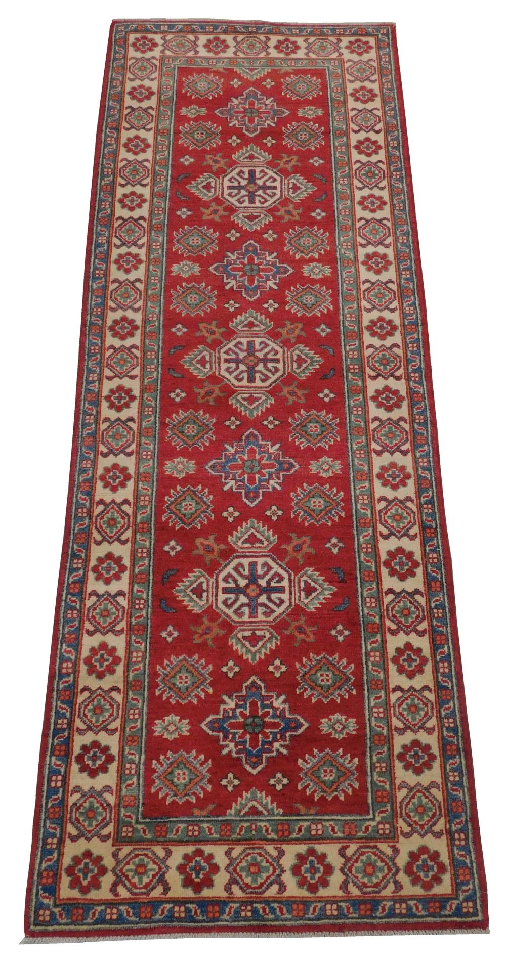 Appraisal: RUG Uzbek Kazak runner ' x ' hand-woven wool red