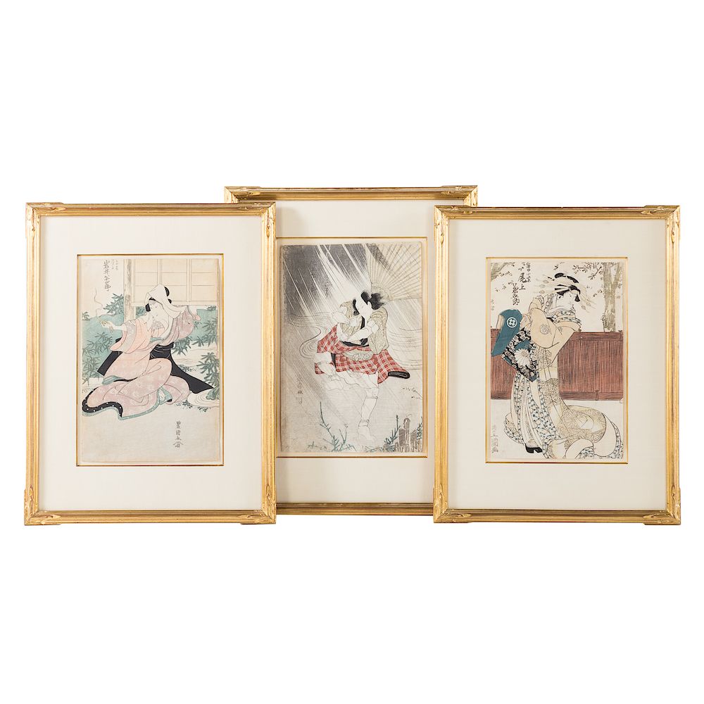 Appraisal: Toyokuni I and II Three Ukiyo-e Woodblock Prints Toyokuni I