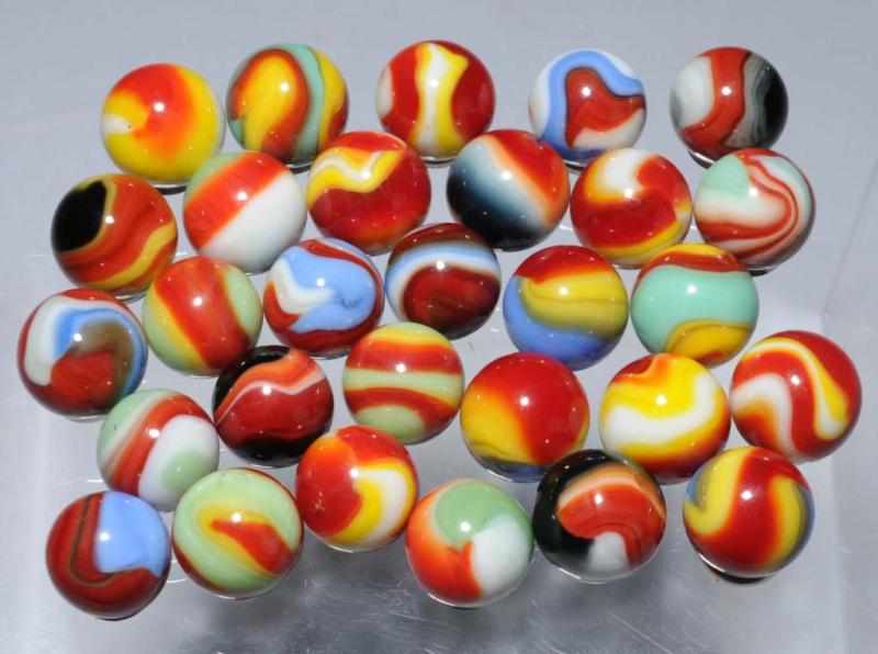 Appraisal: Lot of Akro Agate Tri-Color Corkscrew Marbles Description Great colors