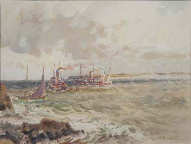 Appraisal: Arthur White - Steam trawlers St Ive's Bay signed watercolour