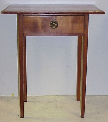 Appraisal: Single drawer stand with projecting top pine stamped brass pull