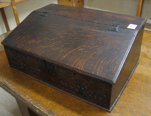 Appraisal: CARVED OAK BIBLE BOX English th-century form associated with the